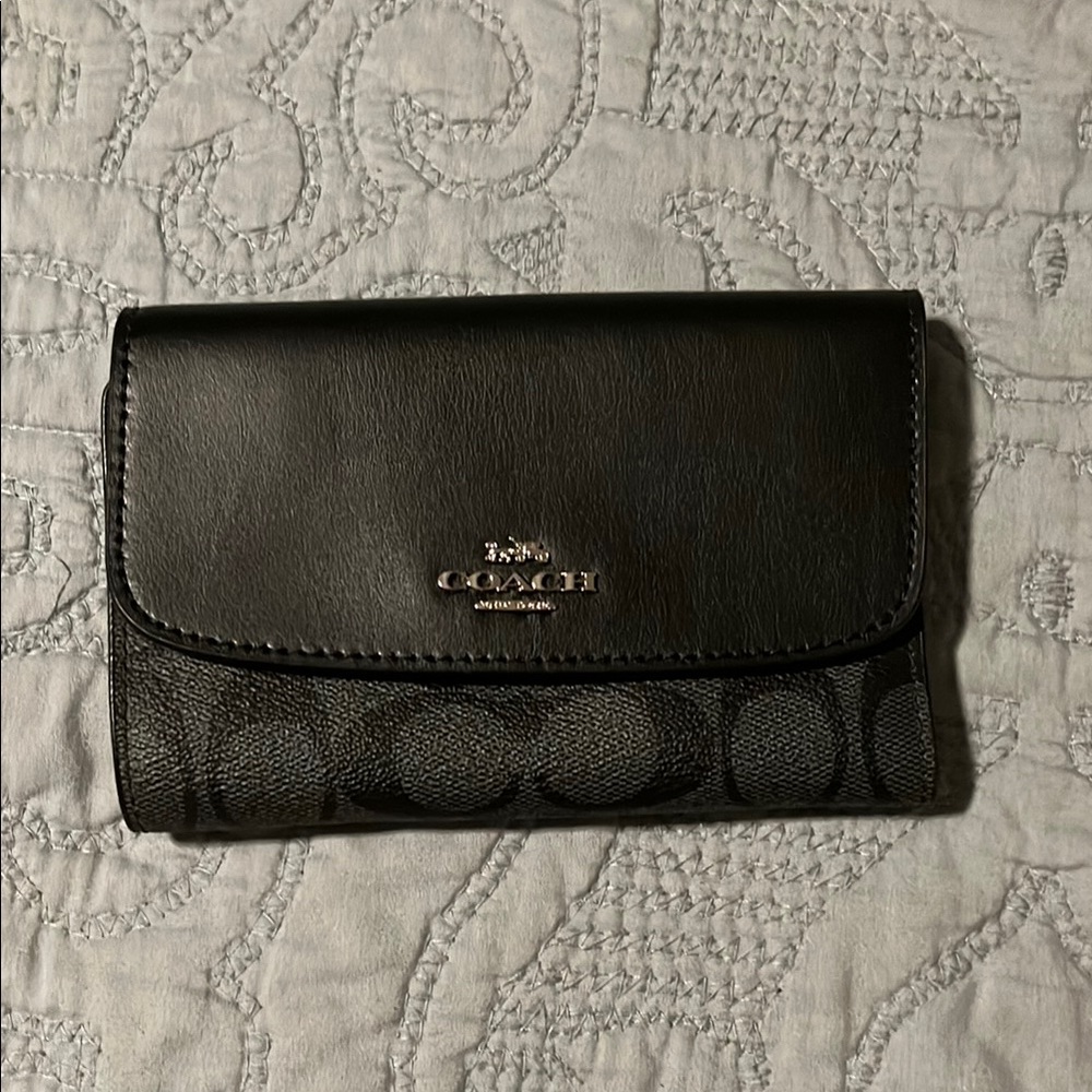Coach Solid/Monogram Black Leather Envelope Style… - image 1